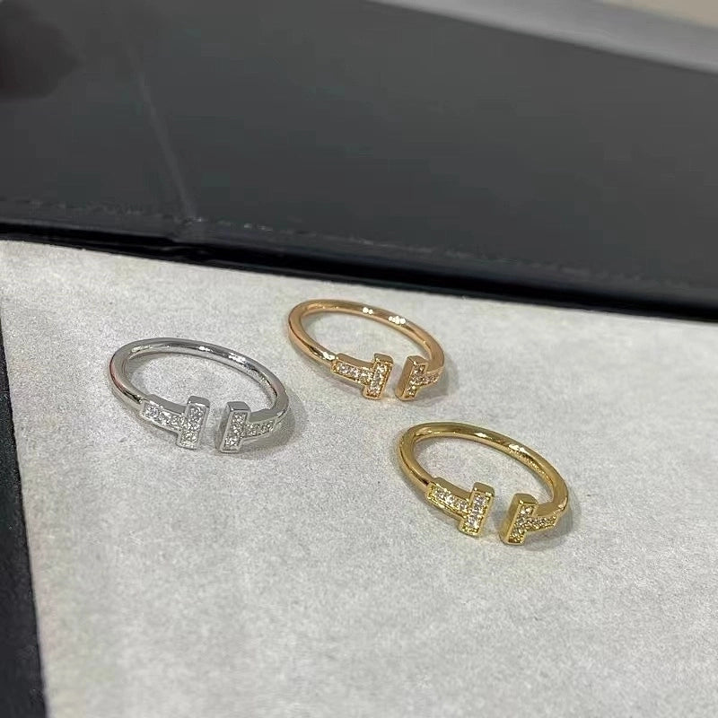 Copper 18K Gold Plated Rose Gold Plated White Gold Plated Inlay Geometric Zircon Open Rings