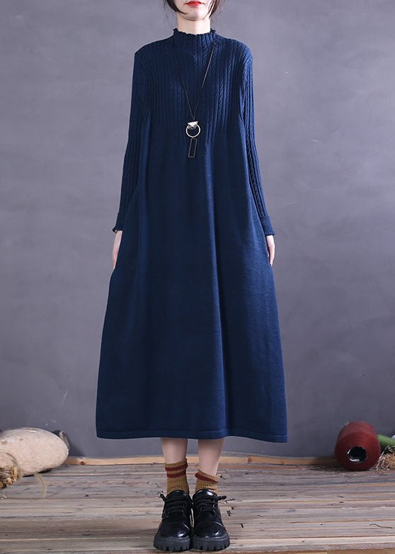 Plus Size Blue Pockets Knit Vacation Dresses Spring CK3038- Fabulory