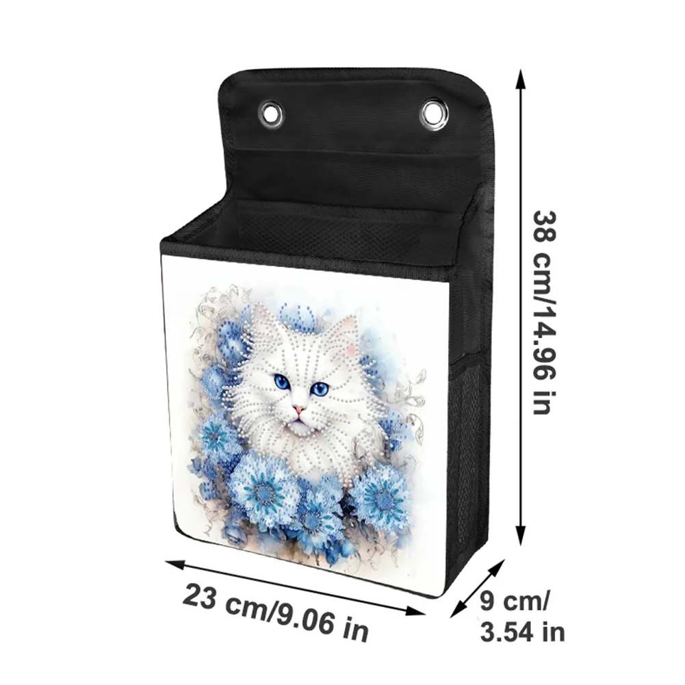 5D DIY Blue Cat Diamond Painting Hanging Storage Bag Diamond Art Organizer Box Home Decor 