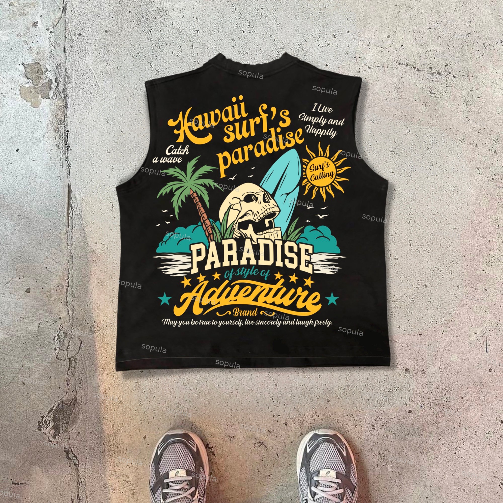 Surfer's Paradise - Vintage Cartoon Print Cotton Tank Top