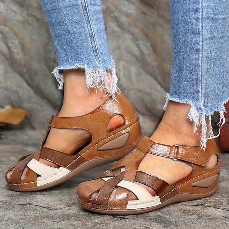2021 Women's Sandals Wedge Buckle Strap Sandals Female Retro Casual Sewing Women Shoes Flats Platform Retro Sandalias Plus Size