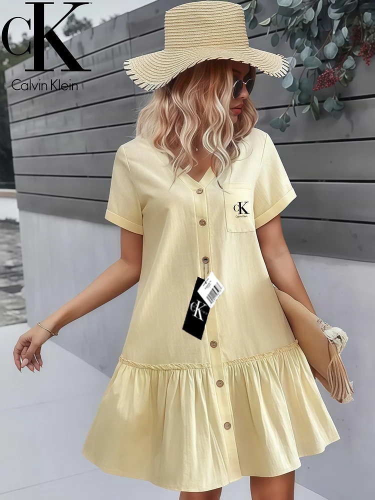 Sukienka zapinana na guziki z dekoltem w serek CALVIN KLEIN®