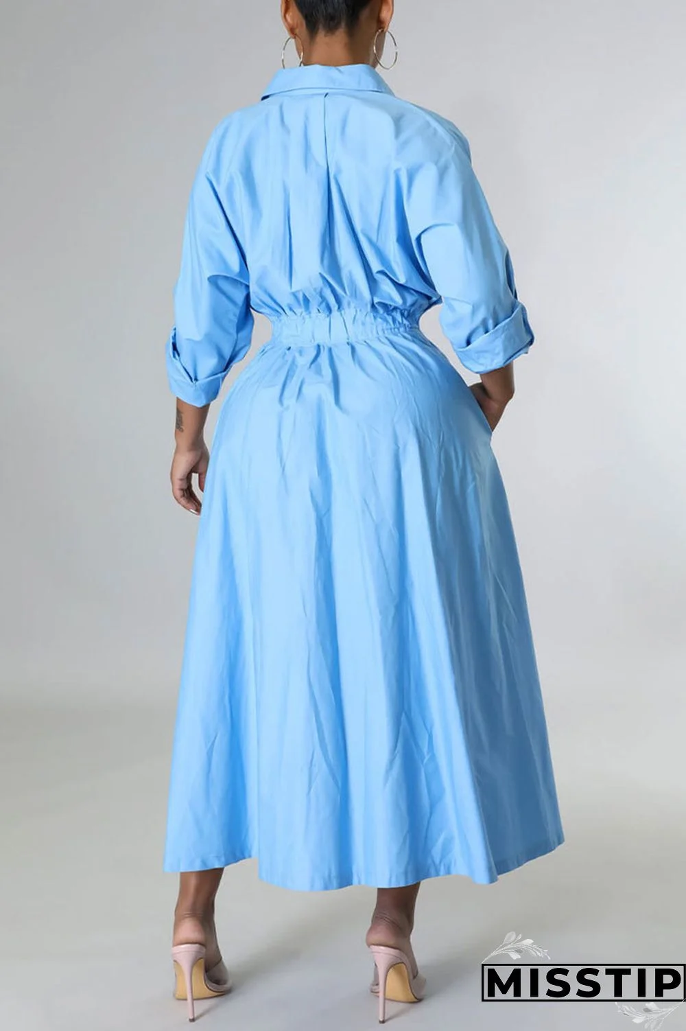 White Casual Solid Patchwork Buckle Turndown Collar Shirt Dress Dresses