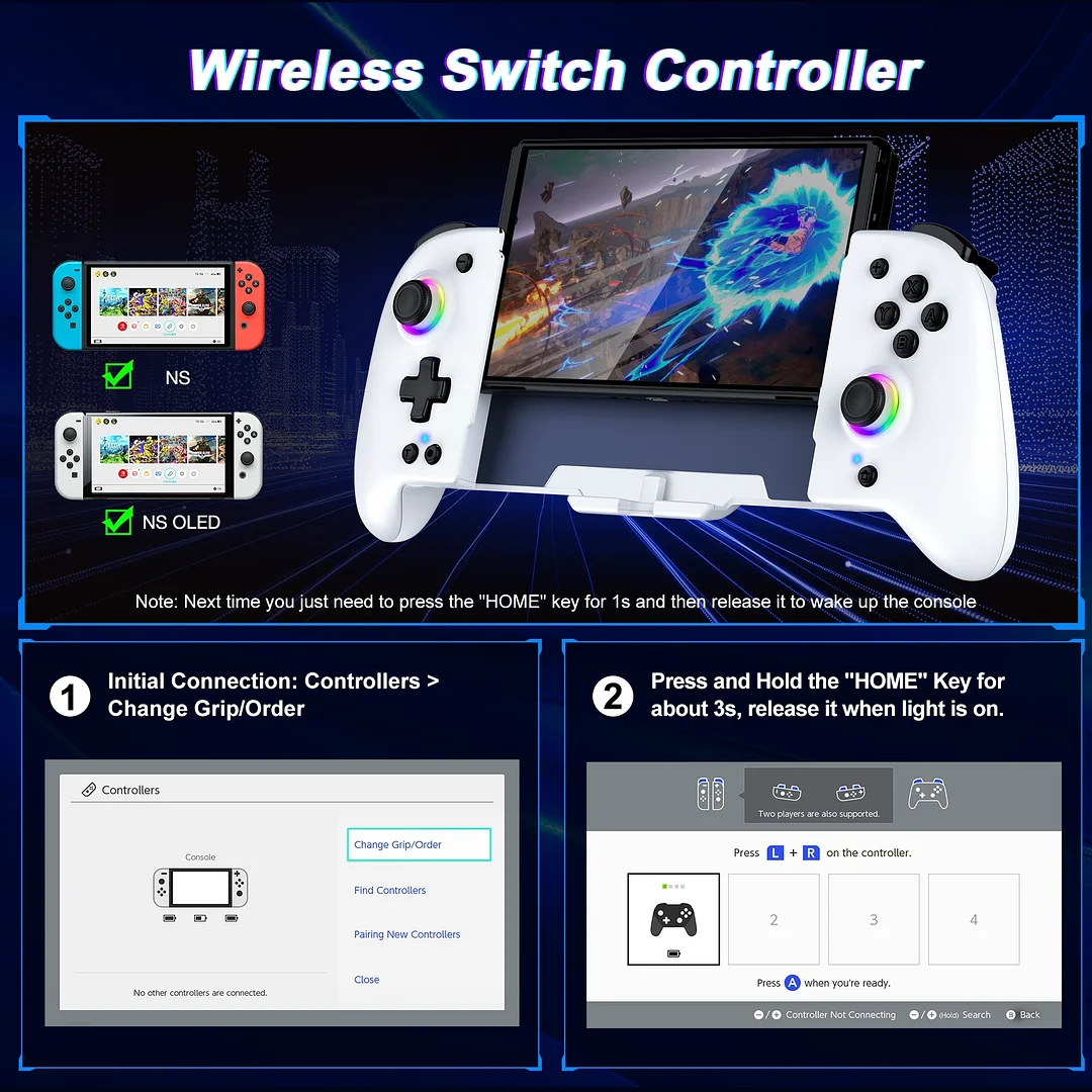 Switch Controller for Switch/Switch OLED, QQV One-Piece Joypad Controller Replacement for Switch Pro Controller, Switch Controllers Remote with Adjustable TURBO,RGB