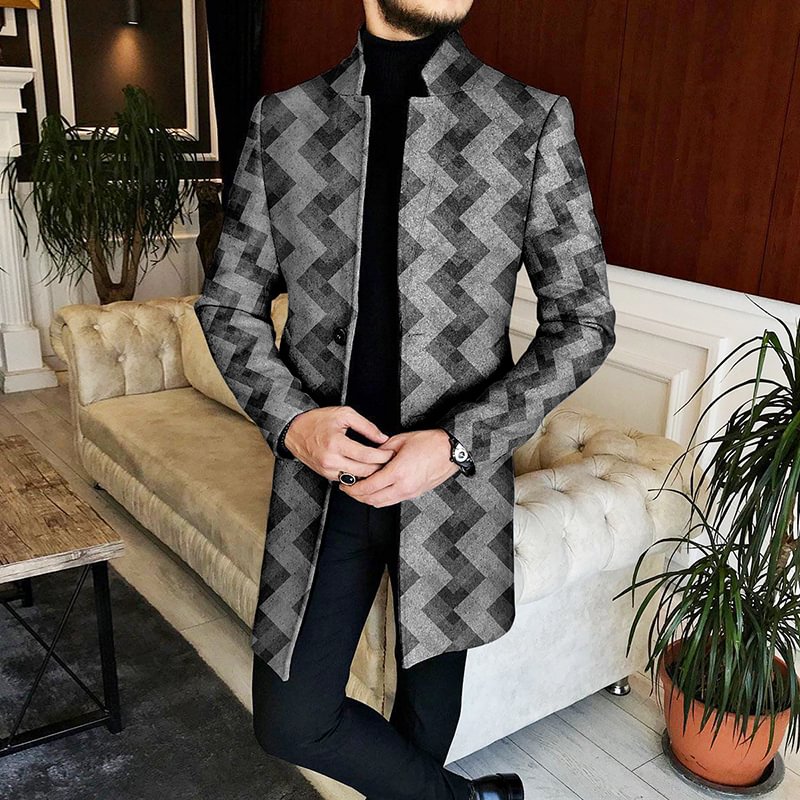 Men's Gradient Diamond Plaid Tweed Coat