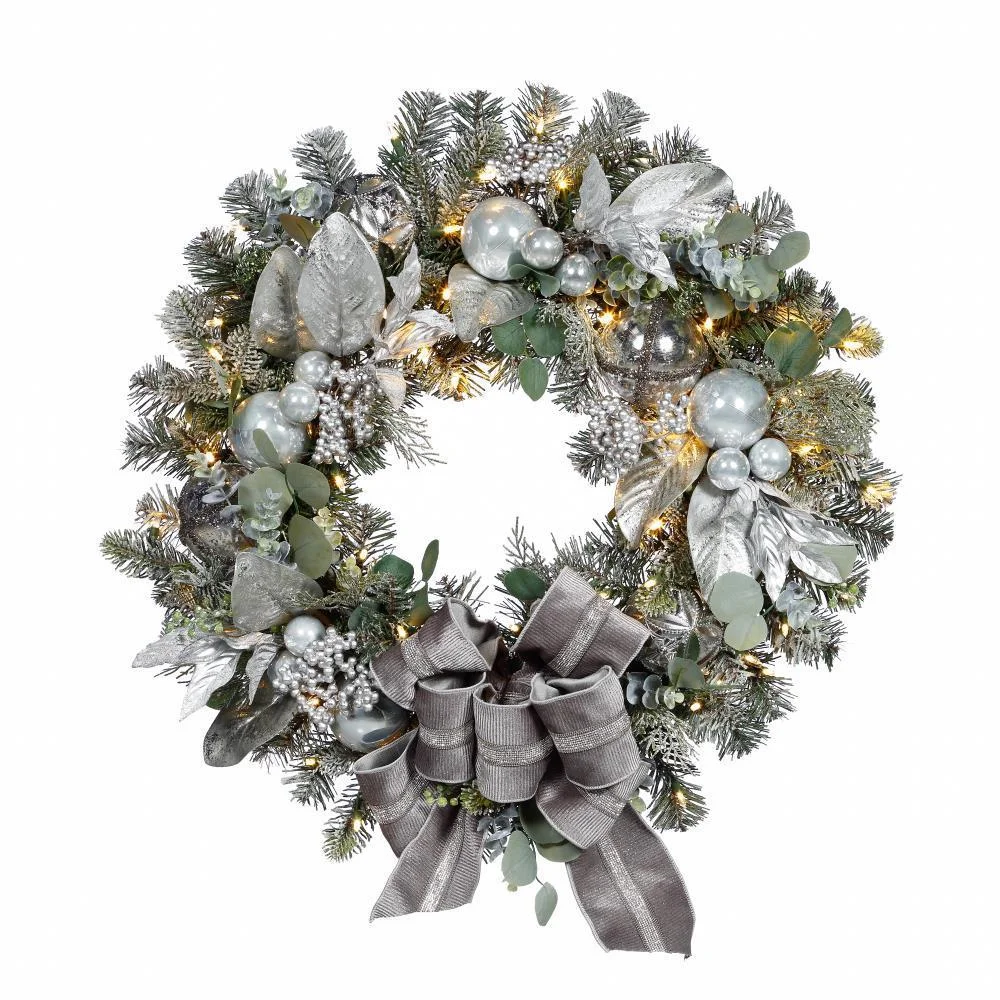 New Christmas LED bow silver wreath curtain wall hanging