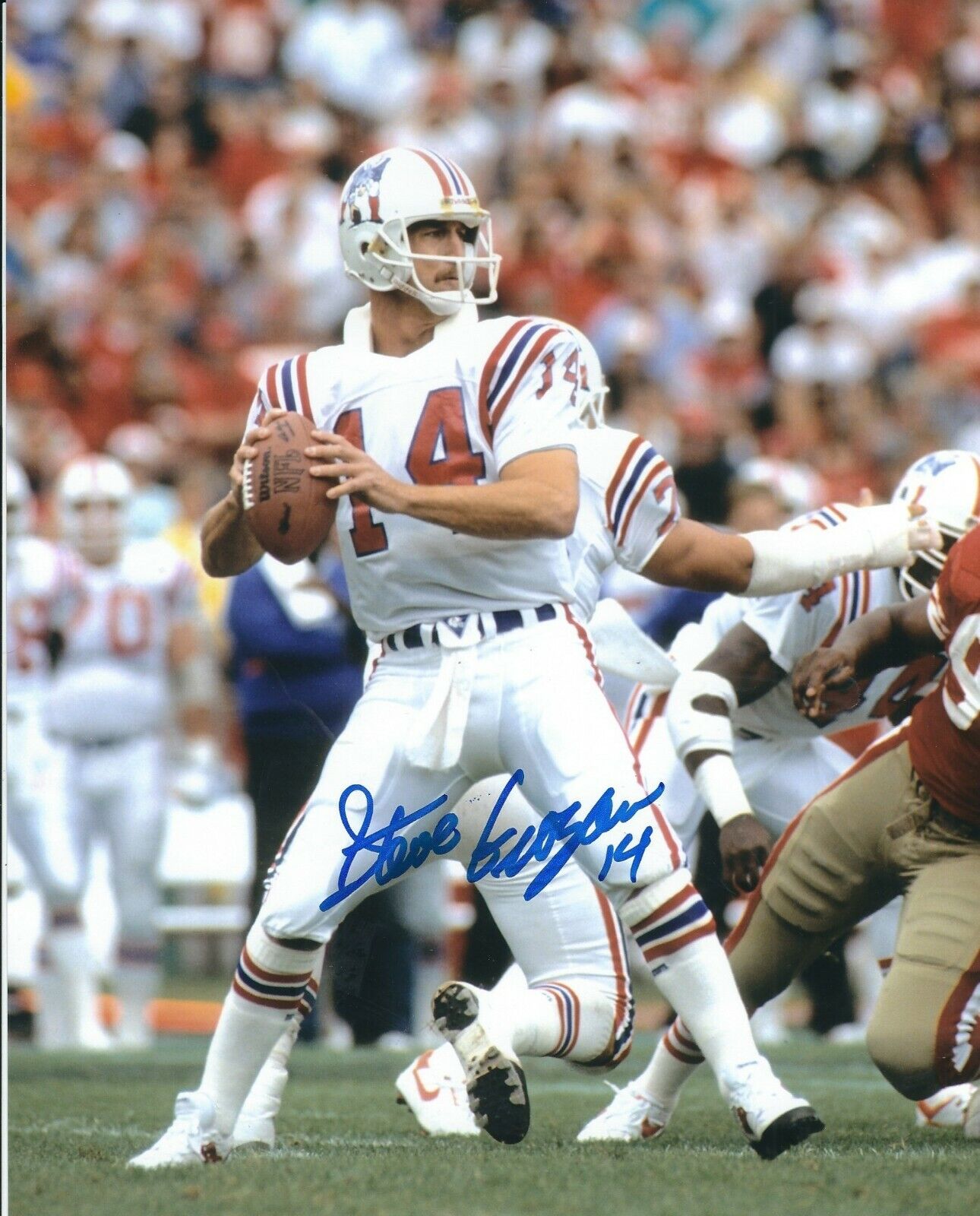 Signed 8x10 STEVE GROGAN New England Patriots Autographed Photo Poster painting - COA