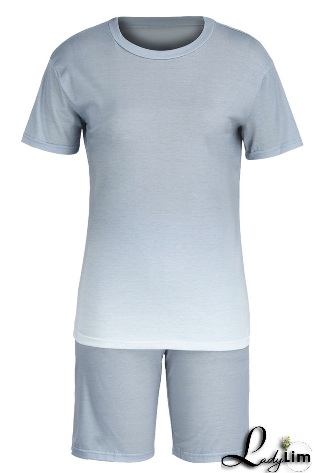 Grey Fashion Casual Street Sportswear Gradual Change Solid O Neck Plus Size Two Pieces