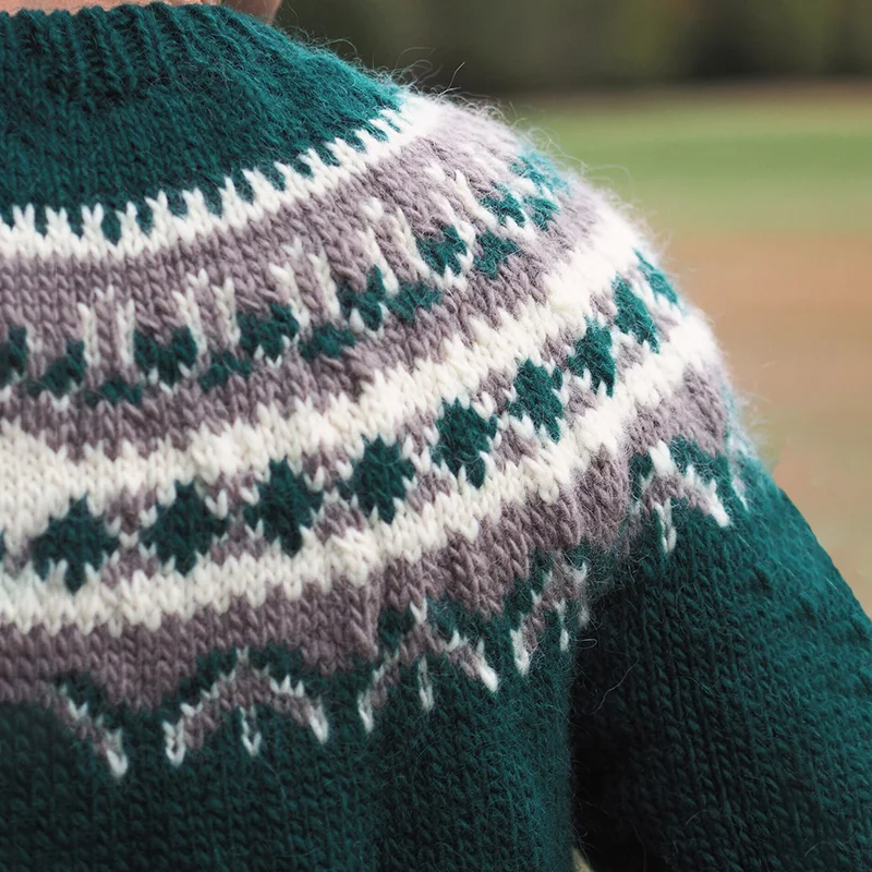 Men'S Vintage Knitted Jacquard Crew Neck Sweater