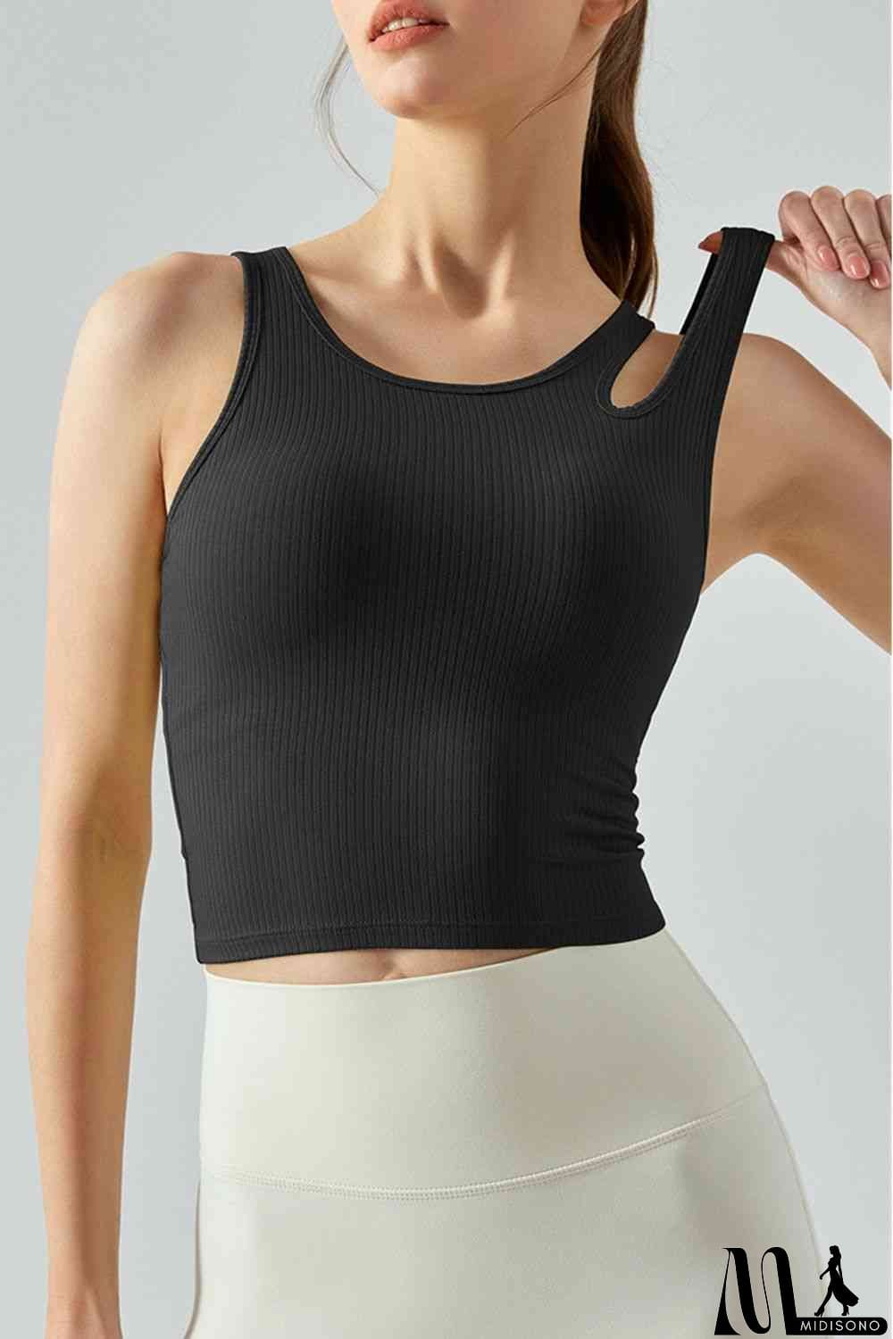 MidiSono - Ribbed Round Neck Sports Tank Top