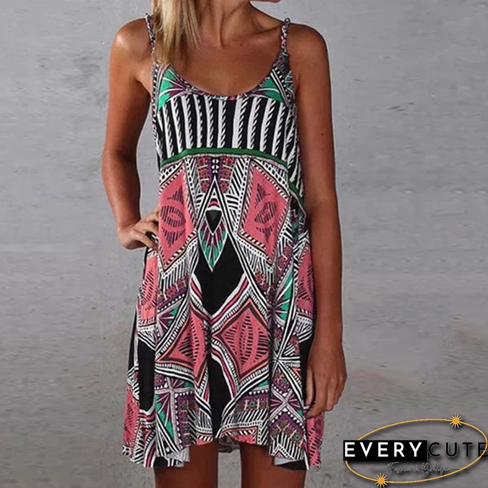 Bohemian Geometric Print Beach Dress