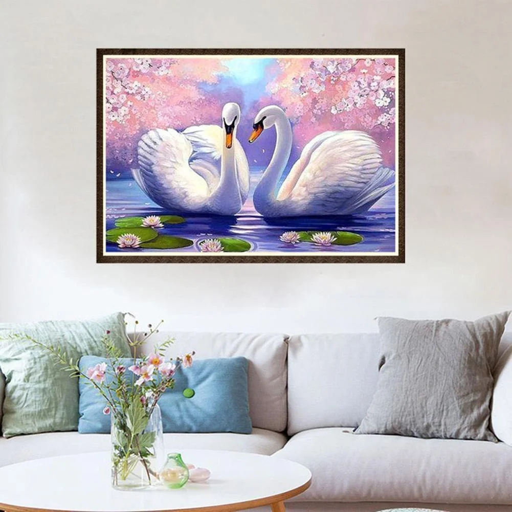 Diamond Painting - Partial Round Drill - Two White Swans(40*30cm)