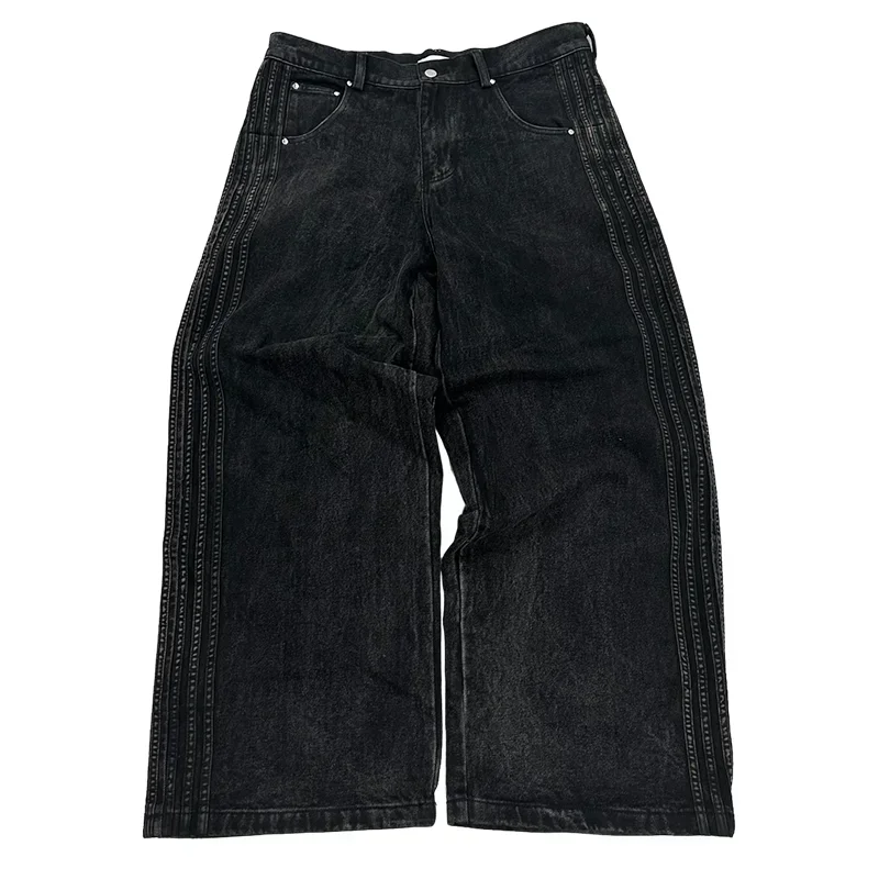 Maklawn Y2K High Quality Vintage Jeans Harajuku Striped Embroidered Baggy Jeans Goth Men Women Hip Hop Streetwear Casual Wide Leg Pants