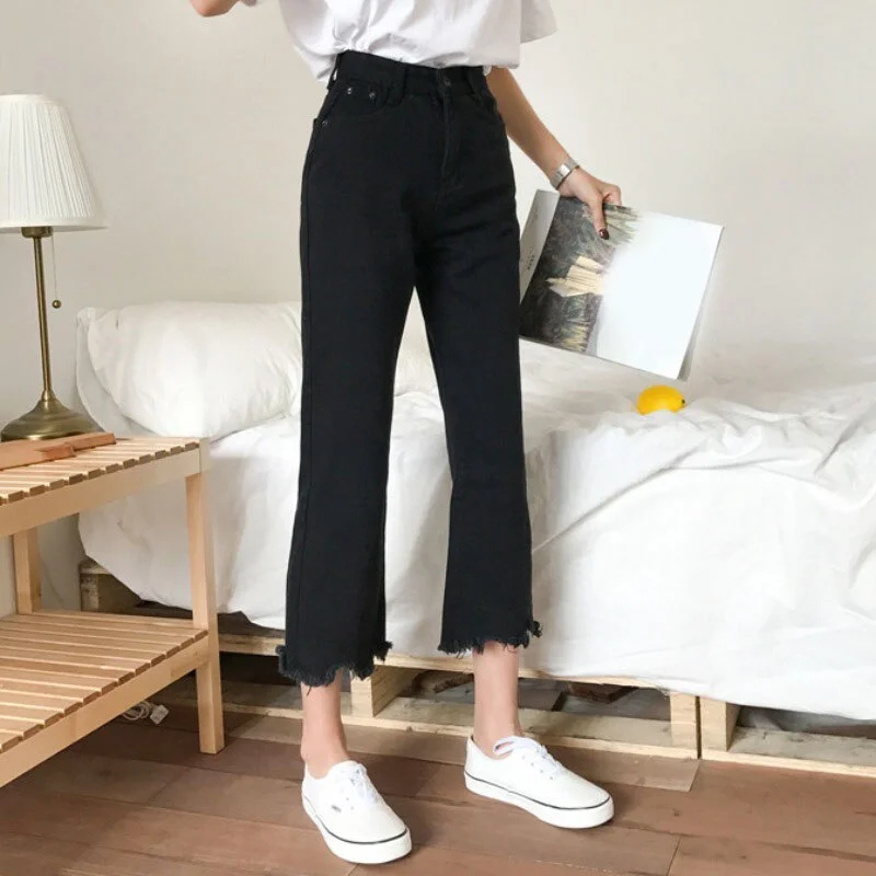 Jeans Women 2020 New Fashionable High Waist Korean Style Irregular Loose Leisure Straight Denim Ankle-length Trousers for Womens