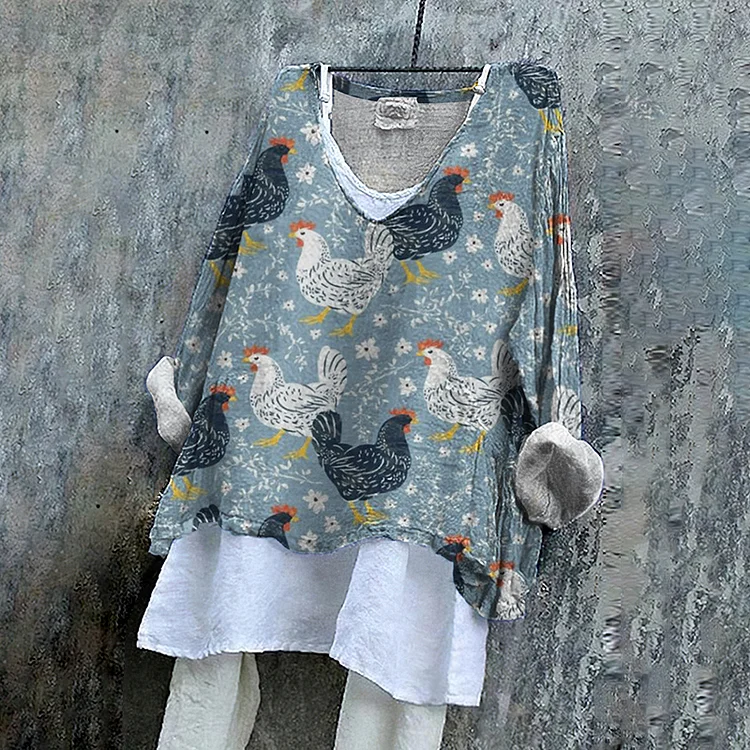Women's Vintage Chicken Cozy Linen Blend Tunic