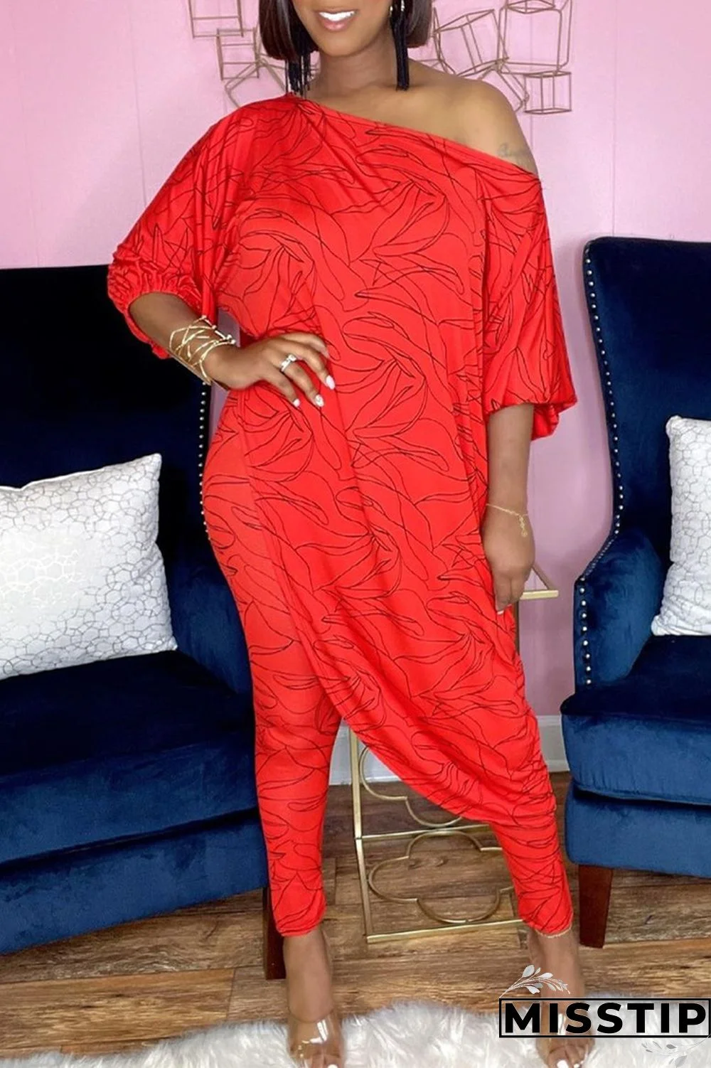 Camouflage Fashion Casual Print Asymmetrical Oblique Collar Three Quarter Two Pieces