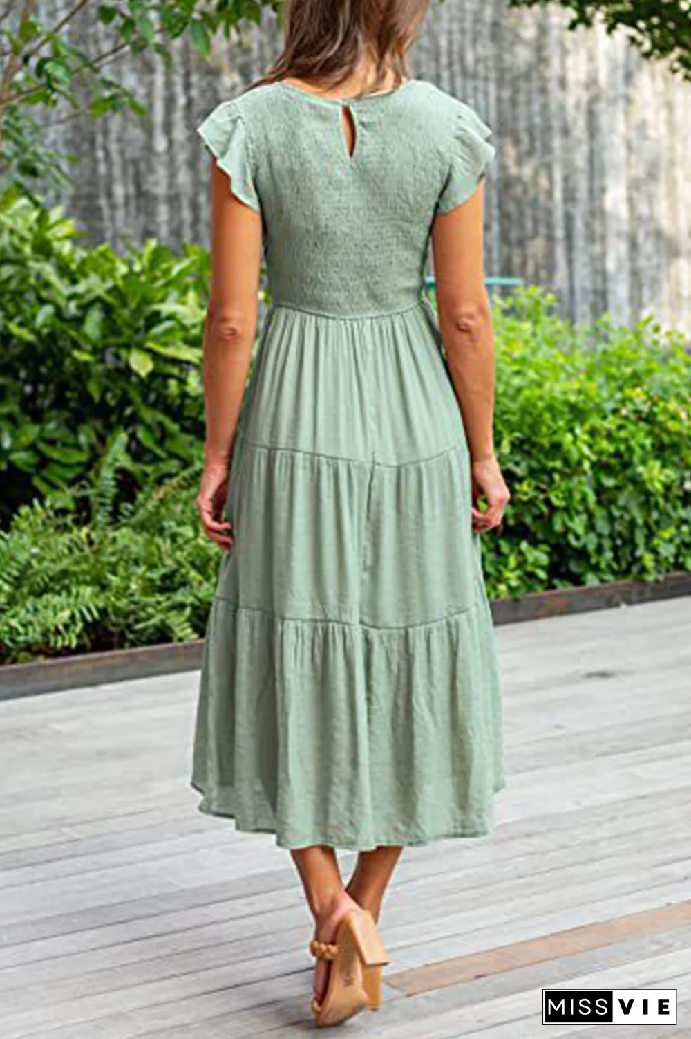 Fashion Solid Flounce O Neck Cake Skirt Dresses(9 Colors)