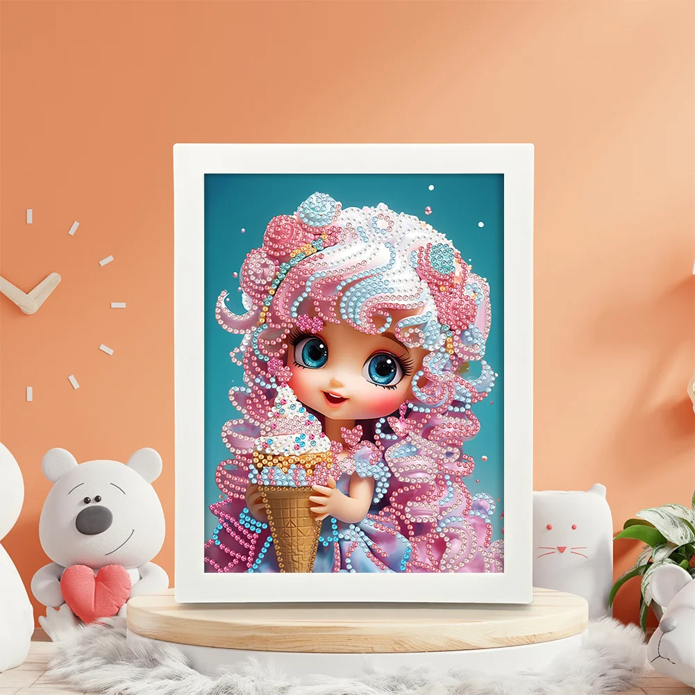 Diamond Painting - Partial Crystal Rhinestone Drill - Cartoon Girl(Canvas|15*20cm)【with Plastic Frame】