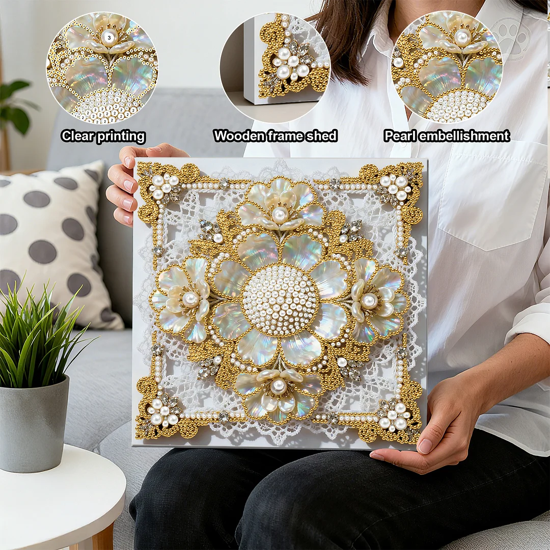 Flowers DIY Pearl Diamond Art Kit for Adults Home Decor 25x25cm With Frame
