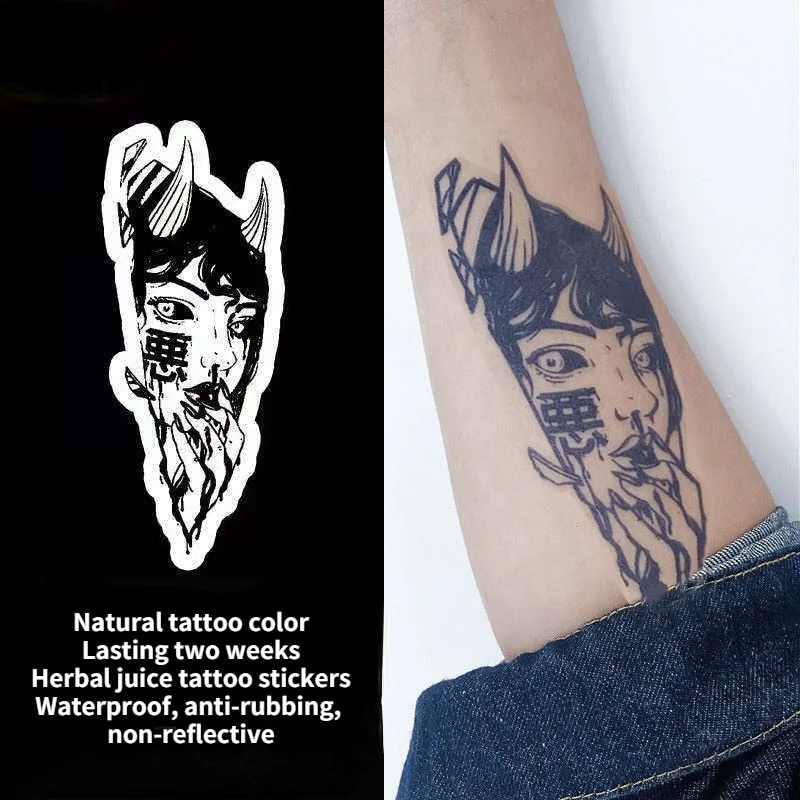 Japanese Dark Comics Evil Kawakami Tomie Double-sided Girl Waterproof Temporary Fake Tattoo Sticker Sleeve Anime Tattoo