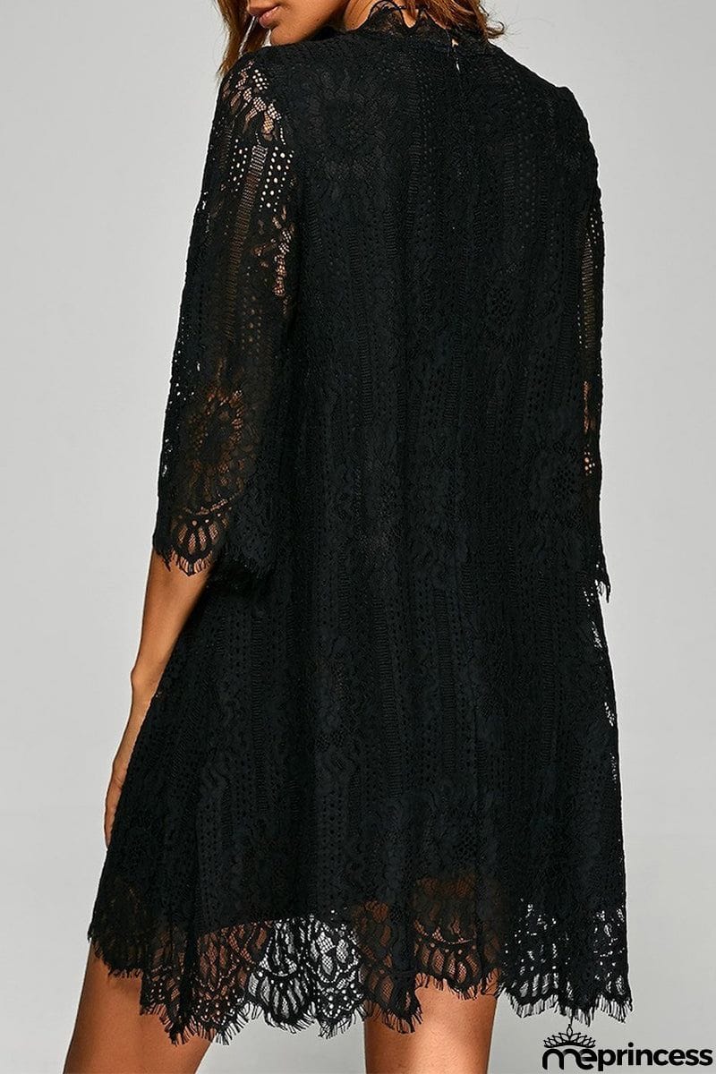 Elegant Solid Lace Asymmetrical O Neck A Line Dresses