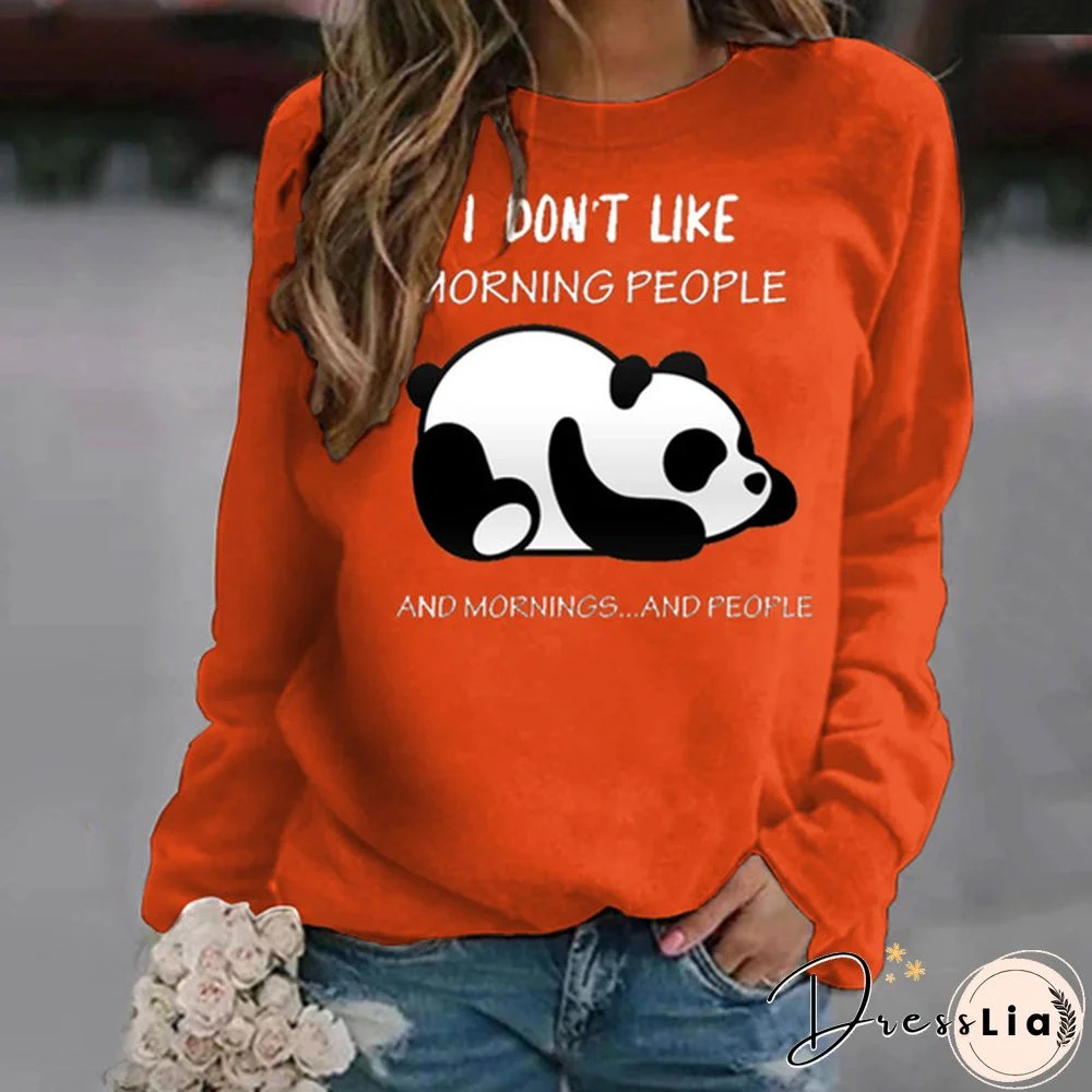 Fashion Panda I Don't Like Morning People Printed Oversize Hoodless Sweater For Women Cool Printed Autumn Winter Fashion Ladies Sweatshirts