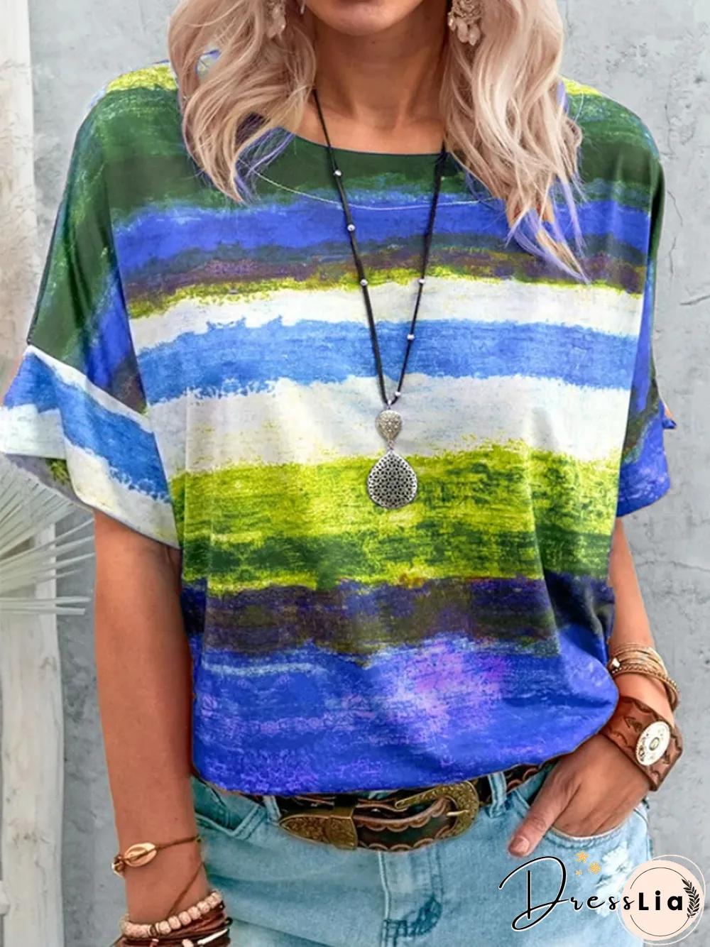 New Summer Gradient Contrast Women's Short Sleeve T Shirt