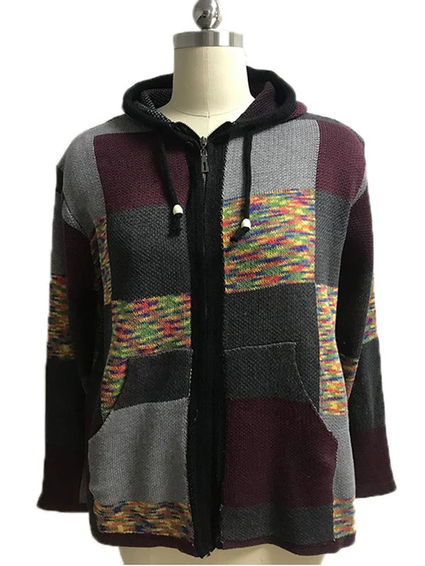 Men's Long Sleeve V-neck Zipper Pockets Stitching Printed Coats Hoodies & Sweatshirts Sweaters Tops