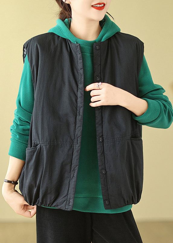 VCSHOES Black Oversized Pockets Cotton Filled Vests Winter