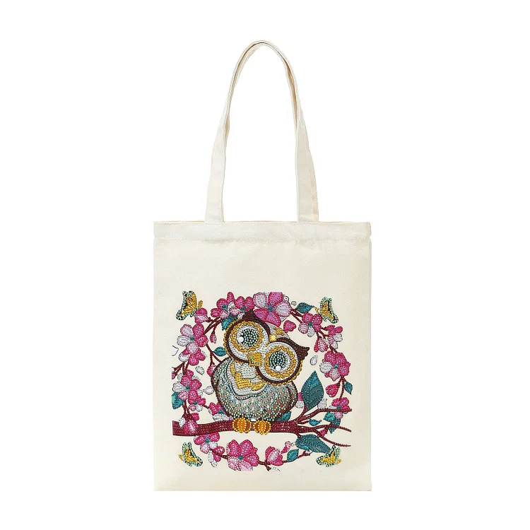 DIY Rhinestone Diamond Painting Owl Tote Bag