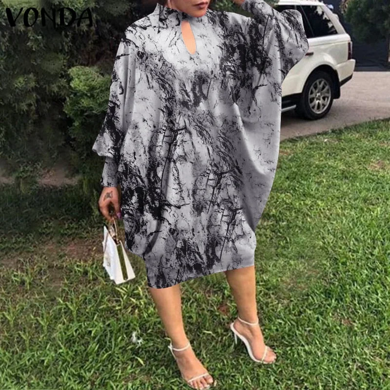 Party Dress Robe Women Long Sleeve Leopard Print Midi Dress 2022 VONDA  Autumn Casual Loose Holiday Long Shirt Vestido Oversized