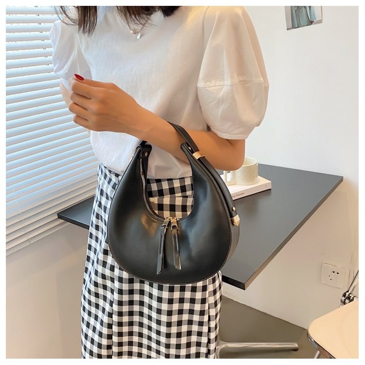 JIOMAY Luxury Designer Handbags Wallets for Women 2022 Trend PU Leather Shopper Half Moon Crescent No Pocket Underarm Totes Bags