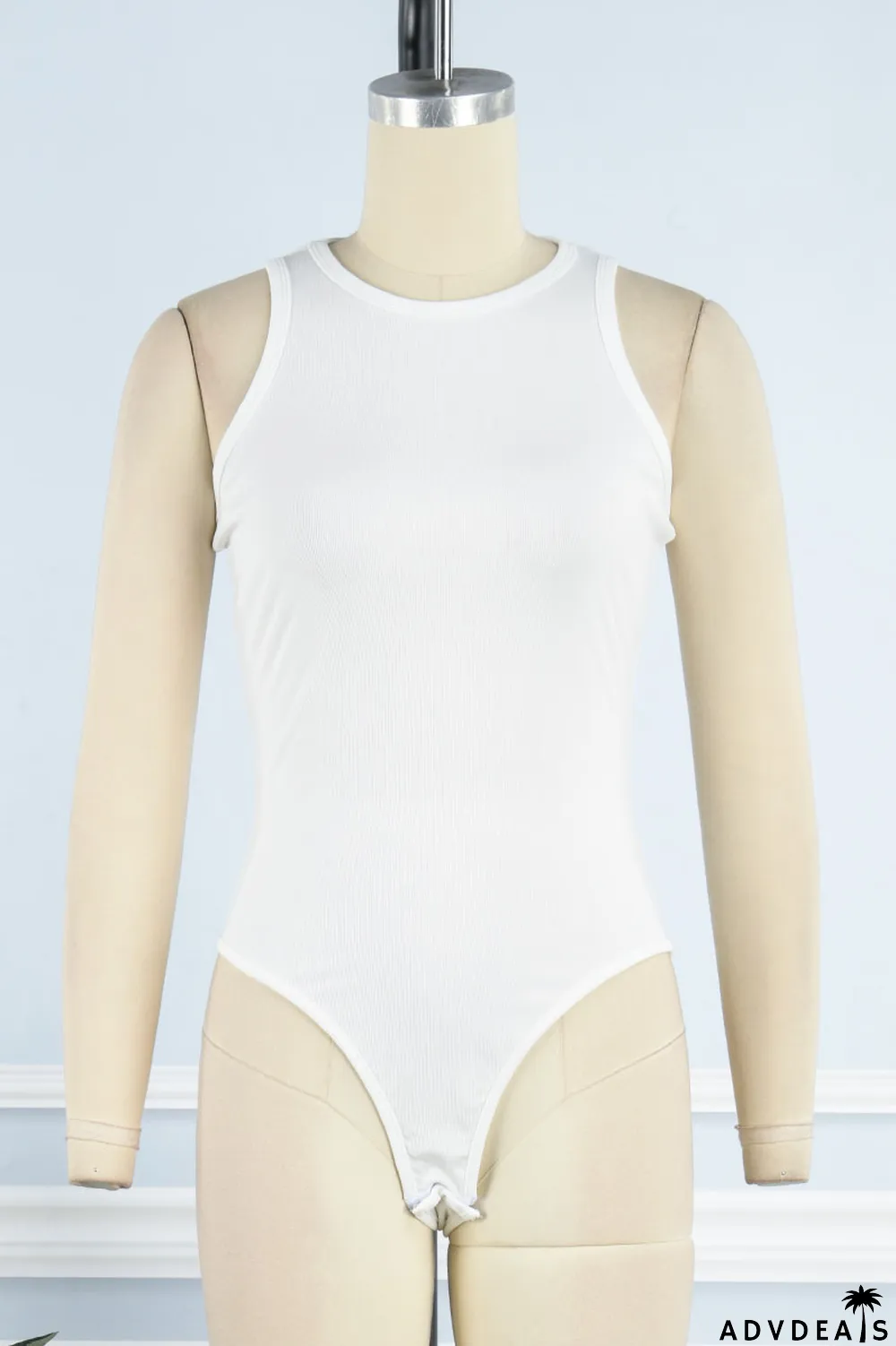 Apricot Casual Solid Patchwork O Neck Skinny Jumpsuits