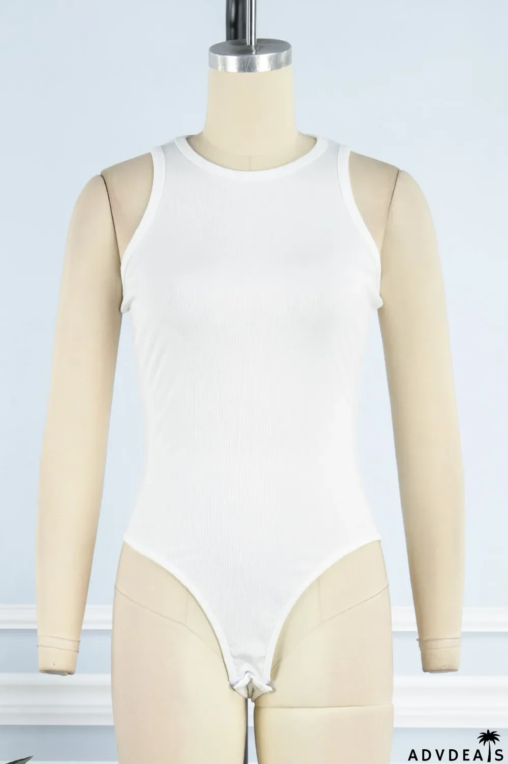 Apricot Casual Solid Patchwork O Neck Skinny Jumpsuits