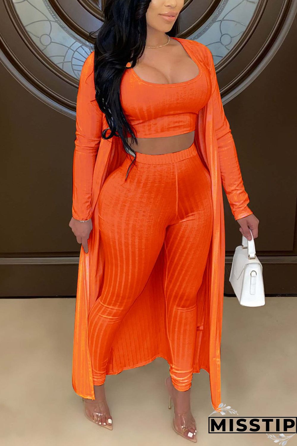 Orange Fashion Casual Vest Trousers Coats Set