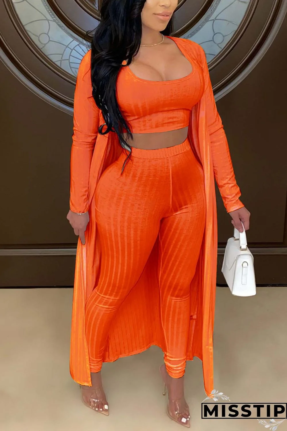 Orange Fashion Casual Vest Trousers Coats Set