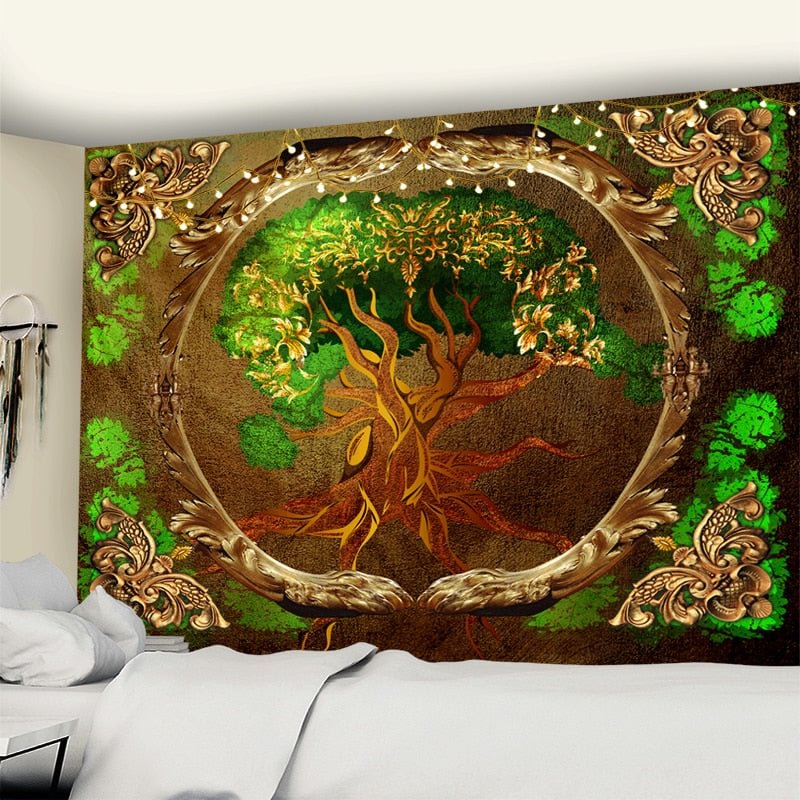 World Tree Tapestry Wall Hanging Boho Decor Wall Cloth Tapestries Psychedelic Hippie Night Moon Tapestry Mandala Wall Carpet