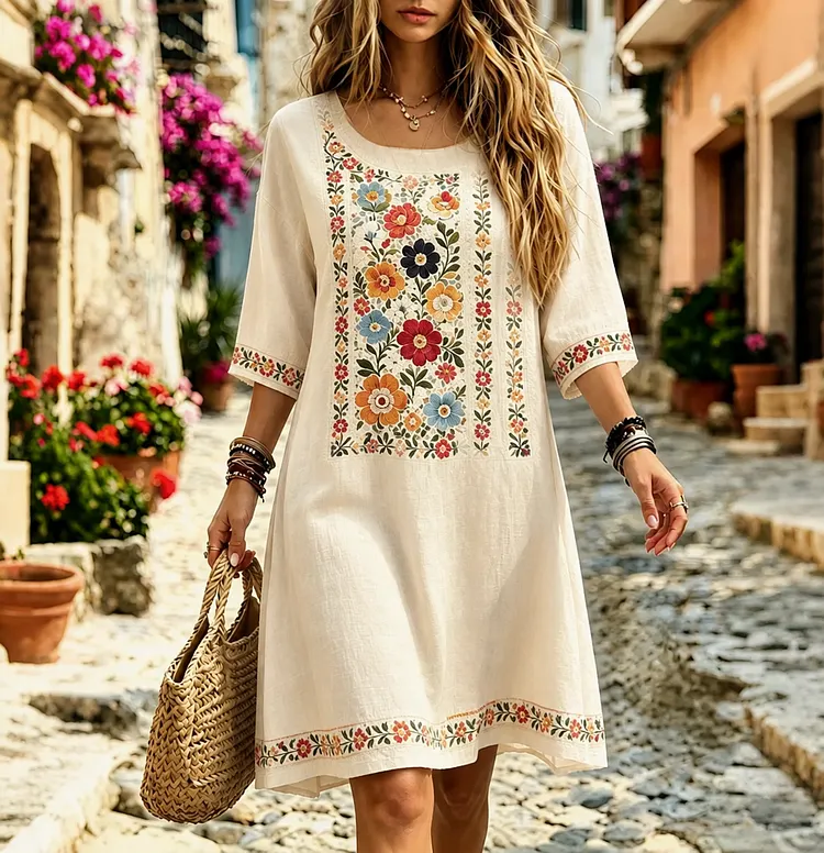 Women's Retro Minimalist Vacation Cotton Linen Dress