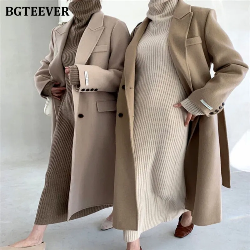 BGTEEVER Vintage Turtleneck Thicken Warm Sweater Dress for Women Loose Straight Female Knitted Dress 2021 Autumn Winter