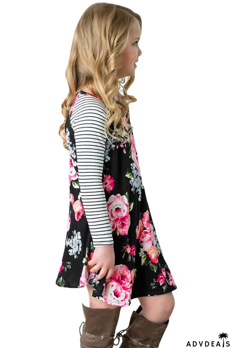 Spring Fling Floral Striped Sleeve Short Dress for Kids