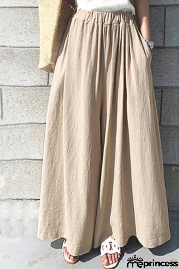 Summer Women's Fashion Solid Color Cotton Wide Leg Pants Casual Pants
