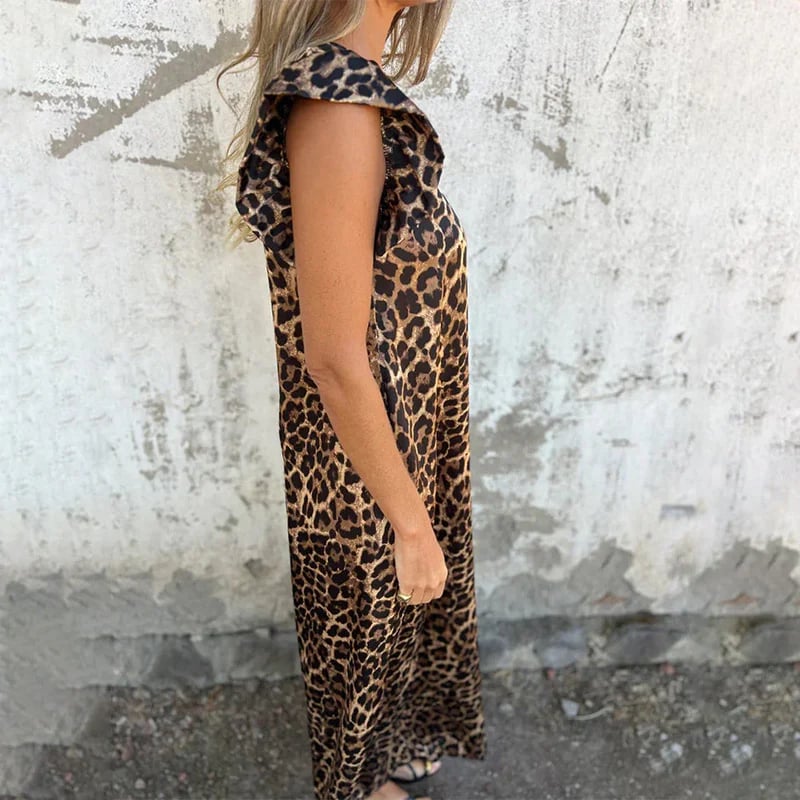 V-Neck Leopard Print Lace-Up Jumpsuit Short Sleeve Loose Playsuit Overalls main image 0