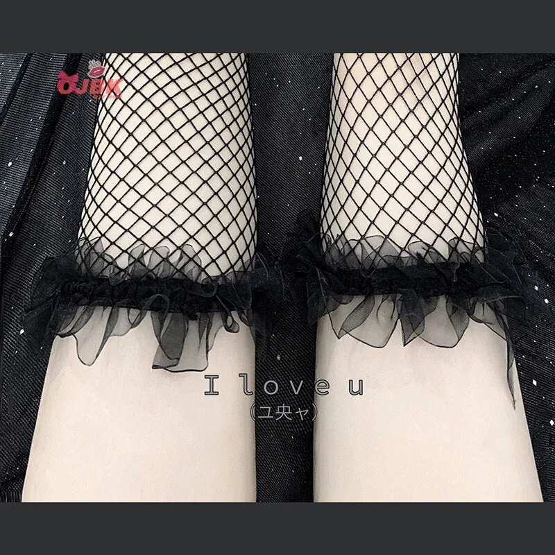 OJBK Over Knee Black White Pink Sexy Suspender High Tube Silk Stocking Cute Transparent Lingerie KawaiiNet Stocking Pure Lovely