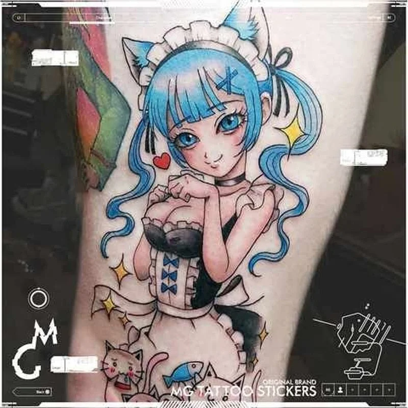 12*19cm Japanese Cute Uniform Sweetheart Cute Girl H Cartoon Anime Tattoo Stickers