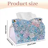 (24cm)Ice Blue Floral Butterfly 24cm DIY Diamond Painting Rhinestones Decorative Tissue Box Reusable Crystal Mosaic PU Tissue Holder for Home Car Desk Decoration Craft
