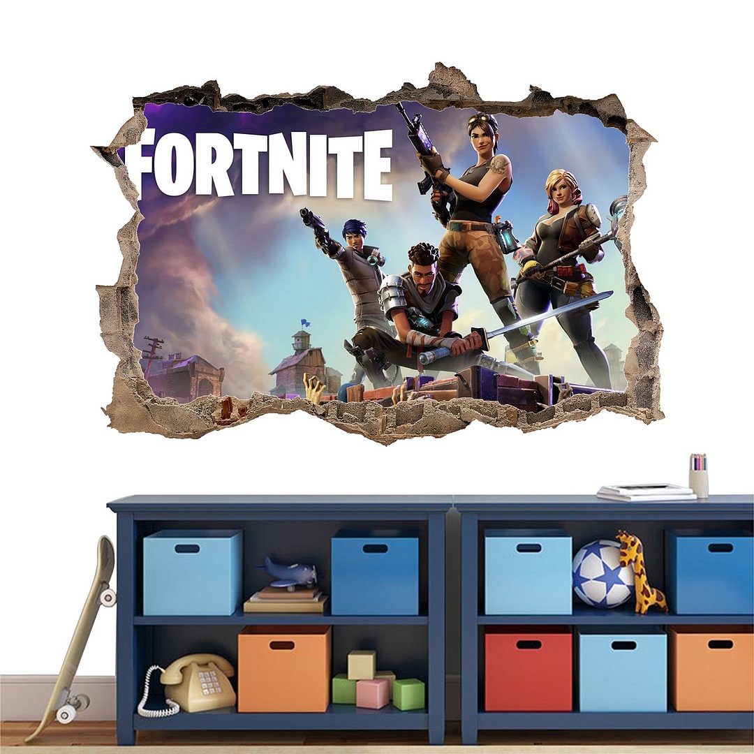 Fortnite Wall Sticker Smashed Wall Decal Kids Adults Bedroom Living Room Decoration
