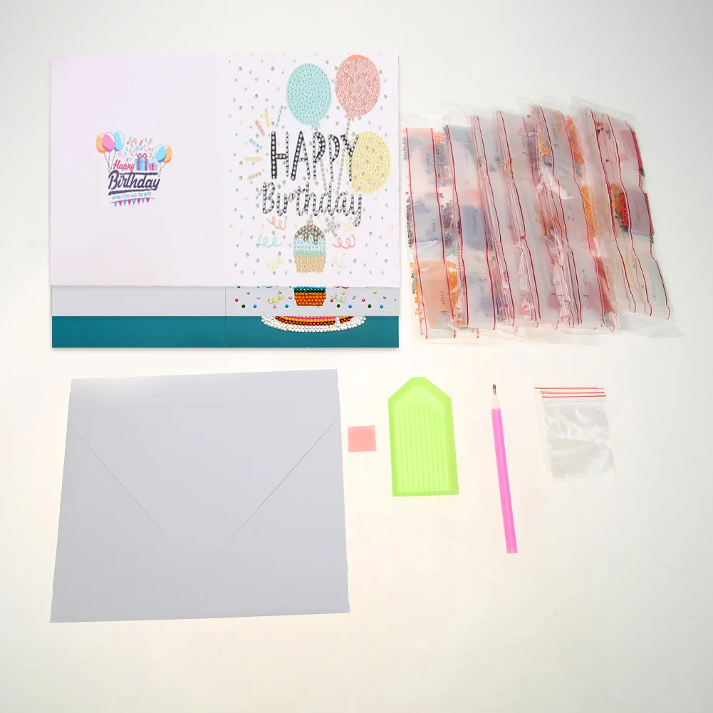 12pcs Diamond Painting Greeting Card - Rhinestone - Embroidery for Birthday【With White Envelope】