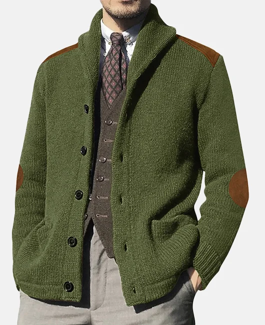 Okaywear Shawl Lapel Single Breasted Suede Patchwork Knitted Pockets Jacket