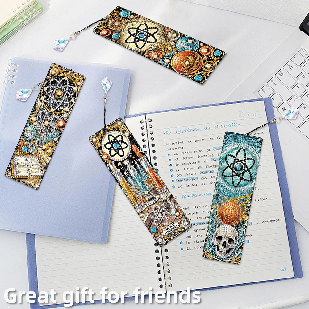 8Pcs DIY Skull Diamond Painting Art Bookmarks with Crystal Pendants for Gift