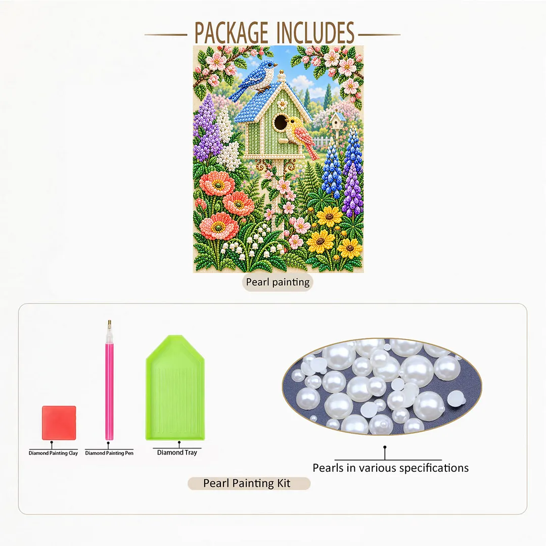 Pearl Painting Kit for Adults Floral Bird Framed Wall Art 11.81x15.75in